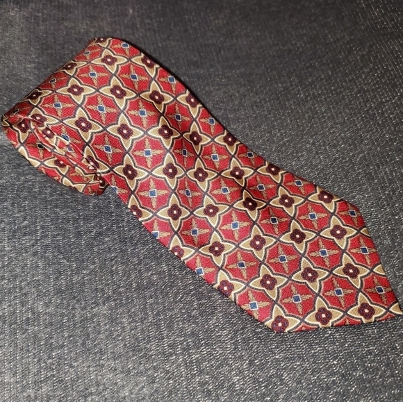 Red, tan, blue patterned tie NEW - Picture 1 of 7